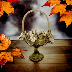 Indiana Glass Green Diamond Point Pedestal Basket